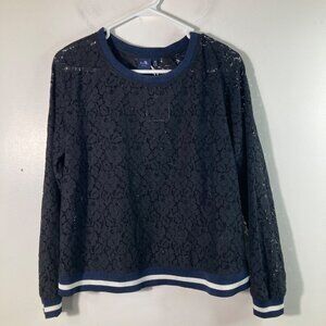 Womens Kaari Blue Cut Out Lace Arty Pop Top‎ Long Sleeve Black M NWT